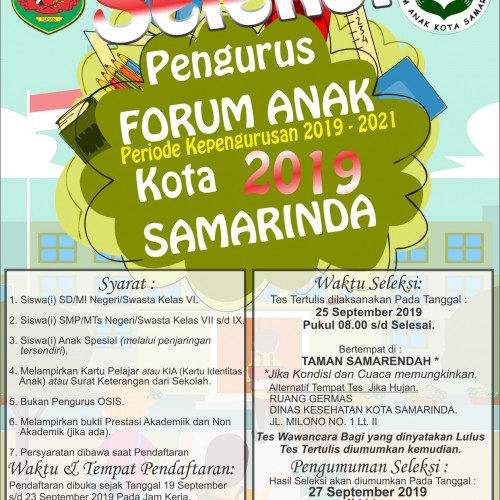 Seleksi Anggota Forum Anak Kota Samarinda kepengurusan 2019 s/d 2023