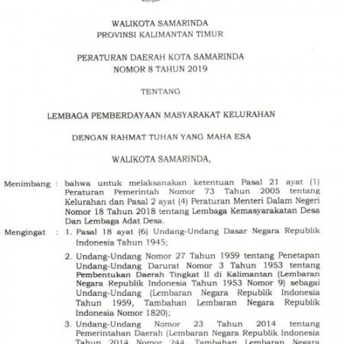 Perda Kota Samarinda Nomor 8 Tahun 2019