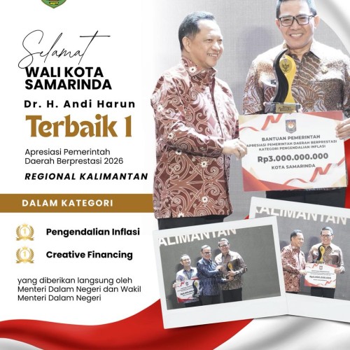 Selamat dan sukses kepada Wali Kota Samarinda, Dr. H. Andi Harun, atas capaian Terbaik 1 Apresiasi Pemerintah Daerah Berprestasi 2026 Regional Kalimantan 🎉